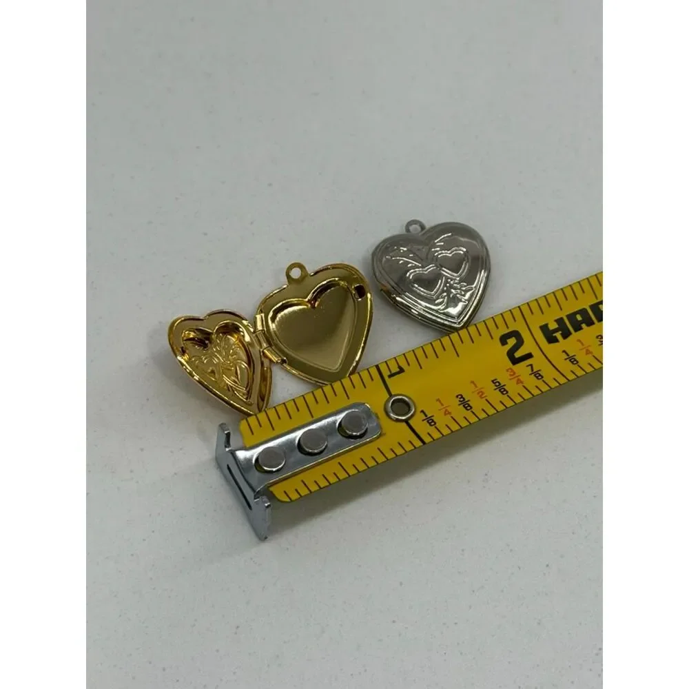 Vintage Heart Locket Charms Goldtone & Silvertone Set of 2